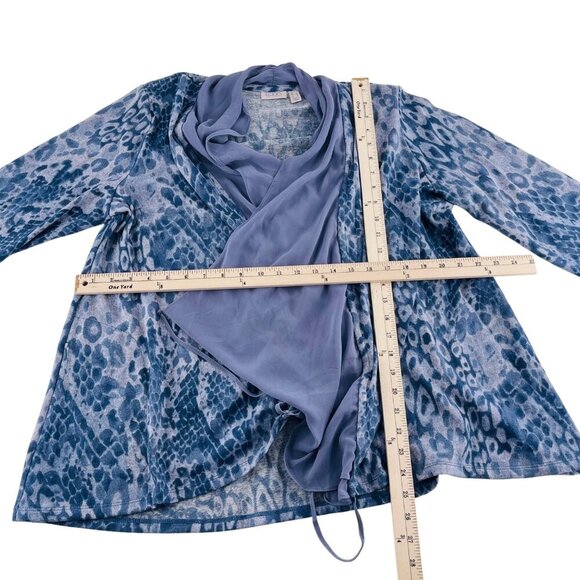 Lori Goldstein Blue Animal Print Long Sleeve Cardigan Open Flowy size Large - Picture 3 of 5
